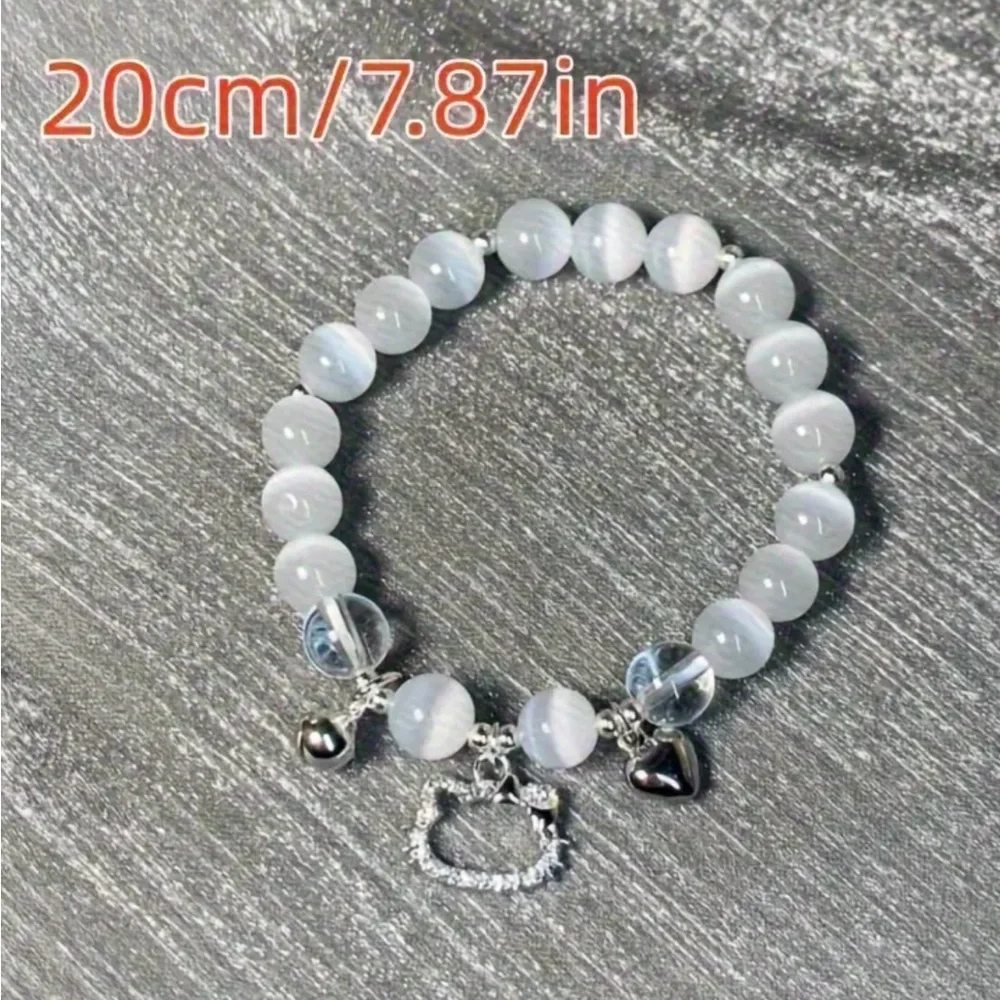 New, White Beaded Hello Kitty Bracelet with Silver Charms - Picture 3 of 5